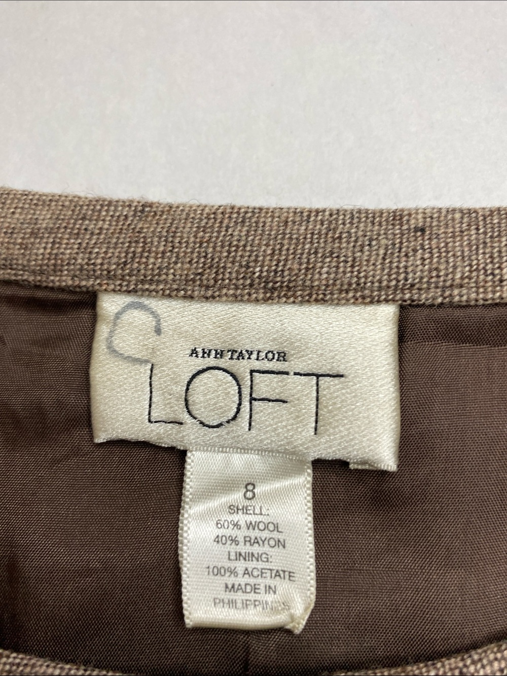 Vintage Y2K Ann Taylor LOFT Brown Wool Blend Ruffle Midi Skirt Size 8 - Picture 3 of 4